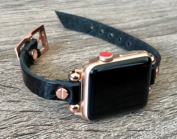 Slim Black Leather \u0026 Rose Gold Apple 