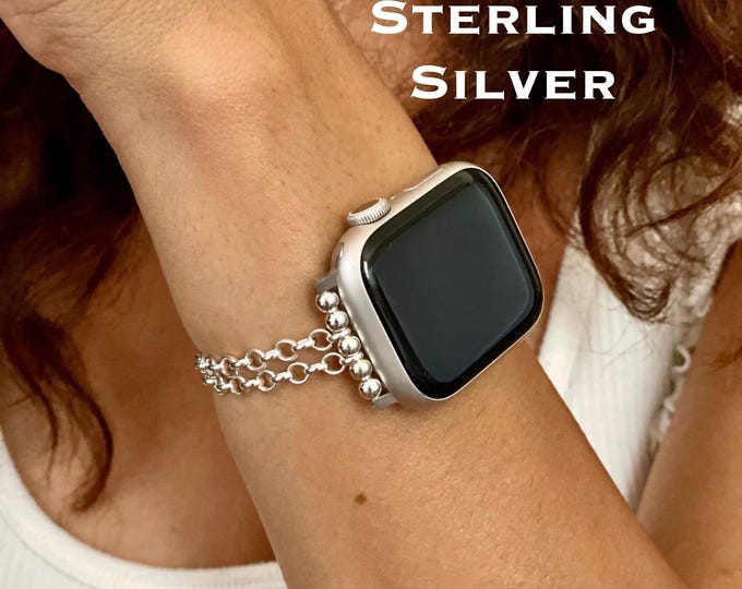 Minimalist Apple Watch Band Feminine Smartwatch Strap Bracelet - Luxury 925 Sterling Silver Chain Jewelry, 46mm 42mm 41mm 40mm 38mm Ultra 2