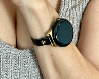 Schwarzes Lederarmband für Google Pixel: Handgefertigtes