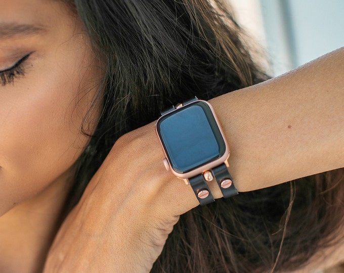 Women Apple Watch Band 40mm 41mm 44mm 45mm Black Leather Adjustable iWatch Bracelet 38mm 42mm  Rose Gold Apple Watch Band Slim Straps Cuff
