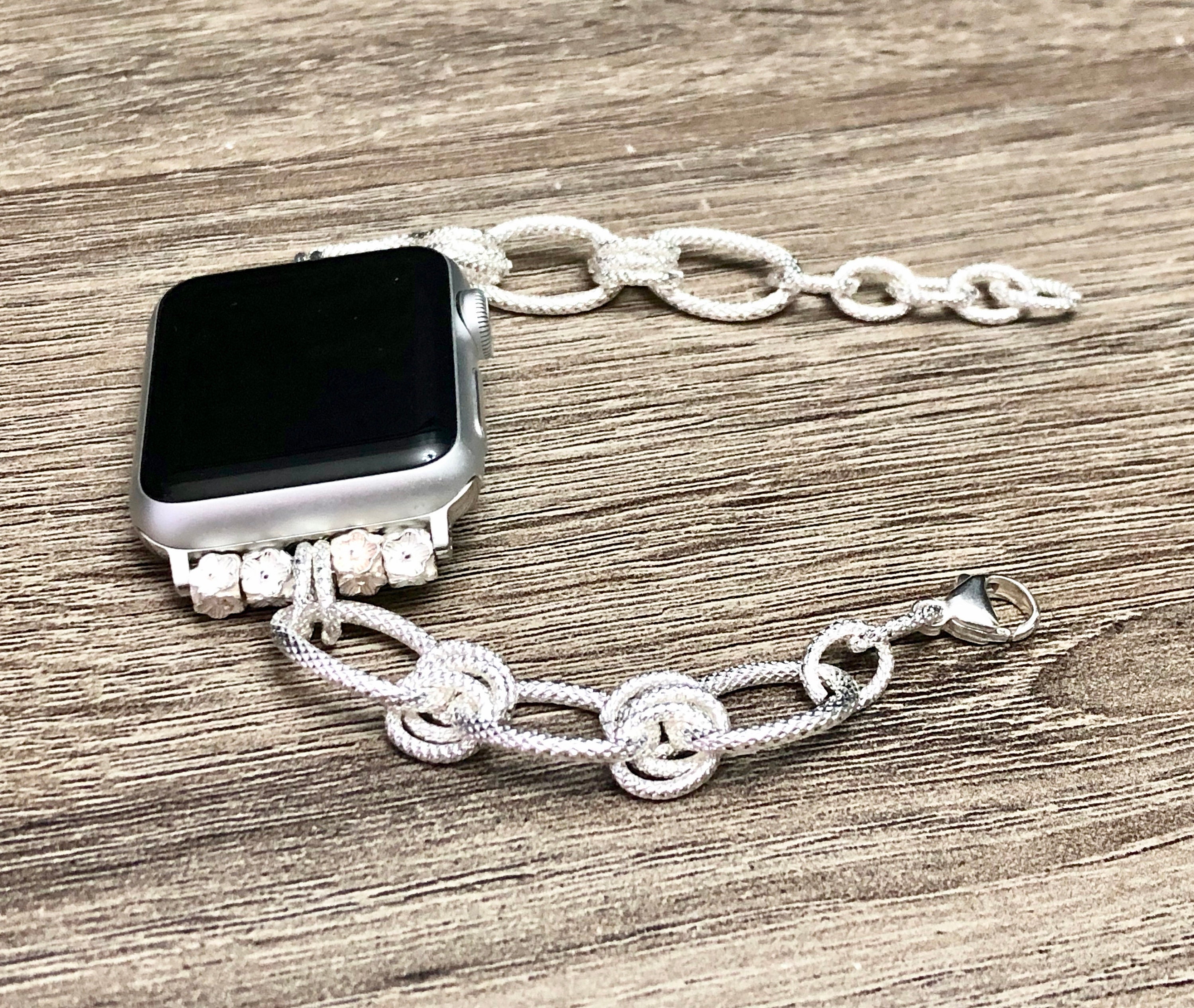 Elegant Silver Apple Watch Chain Bracelet Women 38mm 40mm | Etsy