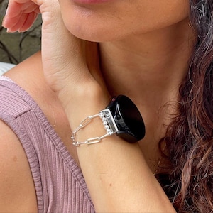 Sterling Silver Paperclip Chain Galaxy Watch Band: Handmade Jewelry