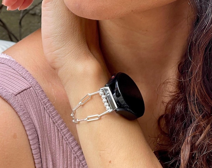 925 Sterling Silver Samsung Galaxy Watch Band 8, 7, 6 Series: Paperclip Chain Strap Bracelet