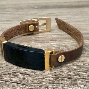 Correa Fitbit Inspire 2 dorada y de cuero Pulsera Fitbit Inspire 2 estilo bohemio Correa de cuero marrón desgastado Pulsera Fitbit Inspire 2 Joyería