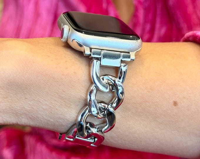 Women Apple Watch Band Bracelet Shiny Silver Metal Strap