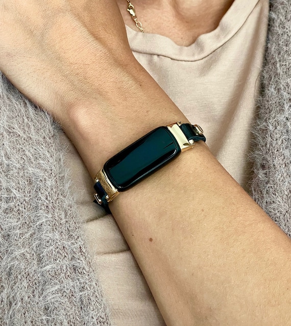 Slim Black Leather Fitbit Luxe Band Gold Fitbit Luxe Bracelet Adjustable Fitbit  Luxe Wristband Women Fitbit Luxe Jewelry 