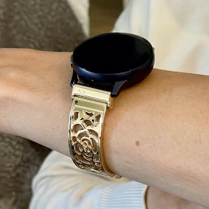 Gold Samsung Galaxy Watch Band 7/6/5 Series, Adjustable Links Bracelet, Luxury Smartwatch Strap, 20mm Metal Watch Band Replacement Accessory