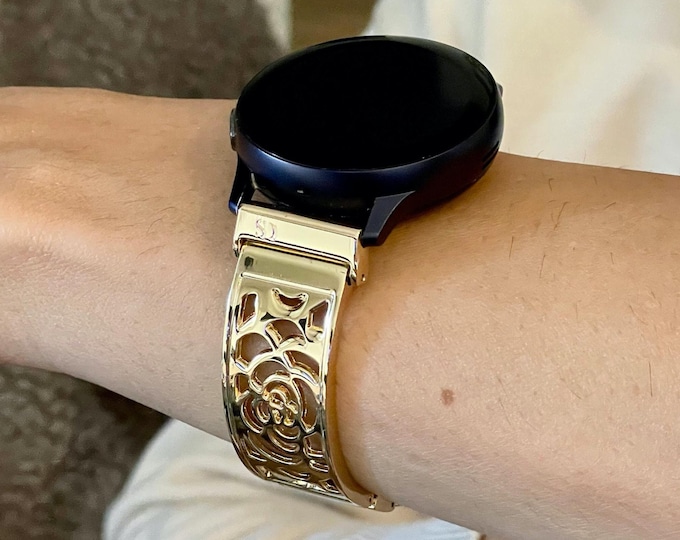 Gold Samsung Galaxy Watch Band 7/6/5 Series, Adjustable Links Bracelet, Luxury Smartwatch Strap, 20mm Metal Watch Band Replacement Accessory