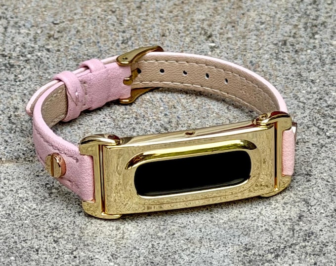 Slim Leather Fitbit Air Band 12mm Genuine Leather Strap, Gold Frame Tracker Holder
