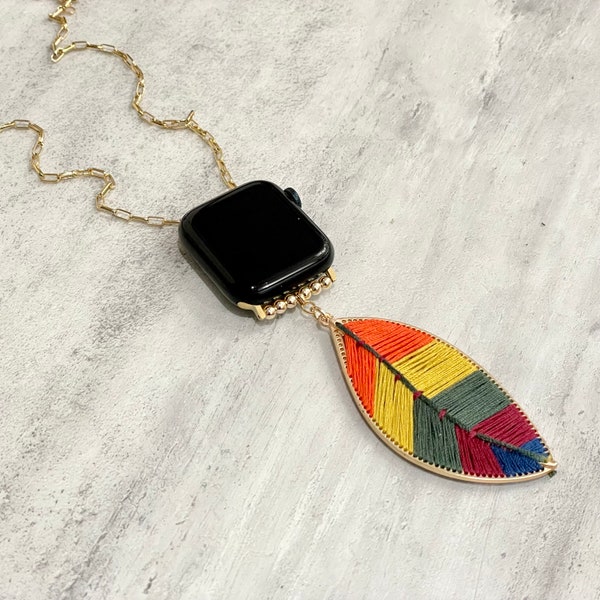 Hippie Style Apple Watch Pendant Necklace with 14K Gold Filled Chain for Women, Bohemian iWatch Necklace Jewelry, Boho Necklace Jewelry