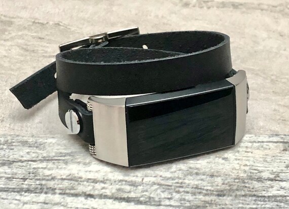 Women Fitbit Charge 3 Band Black Leather Double Wrap Fitbit Charge 3 Strap Luxury Rose Gold Fitbit Charge 3 Band Adjustable Fitbit Bracelet