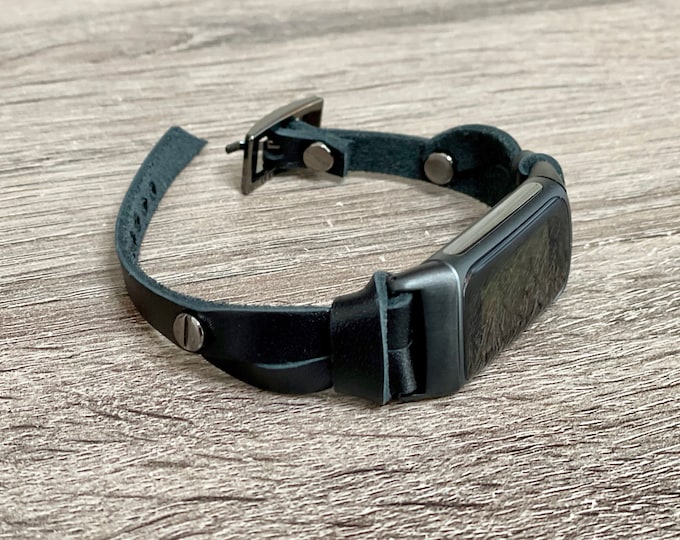 Fitbit Charge 6 Band: Slim Black Leather Strap Bracelet, Adjustable Size