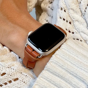 Elegant Apple Watch Band Ultra 2,9,8,7, Slim Leather iWatch Strap for Women, Adjustable Size Jewelry Bracelet, Handmade In California