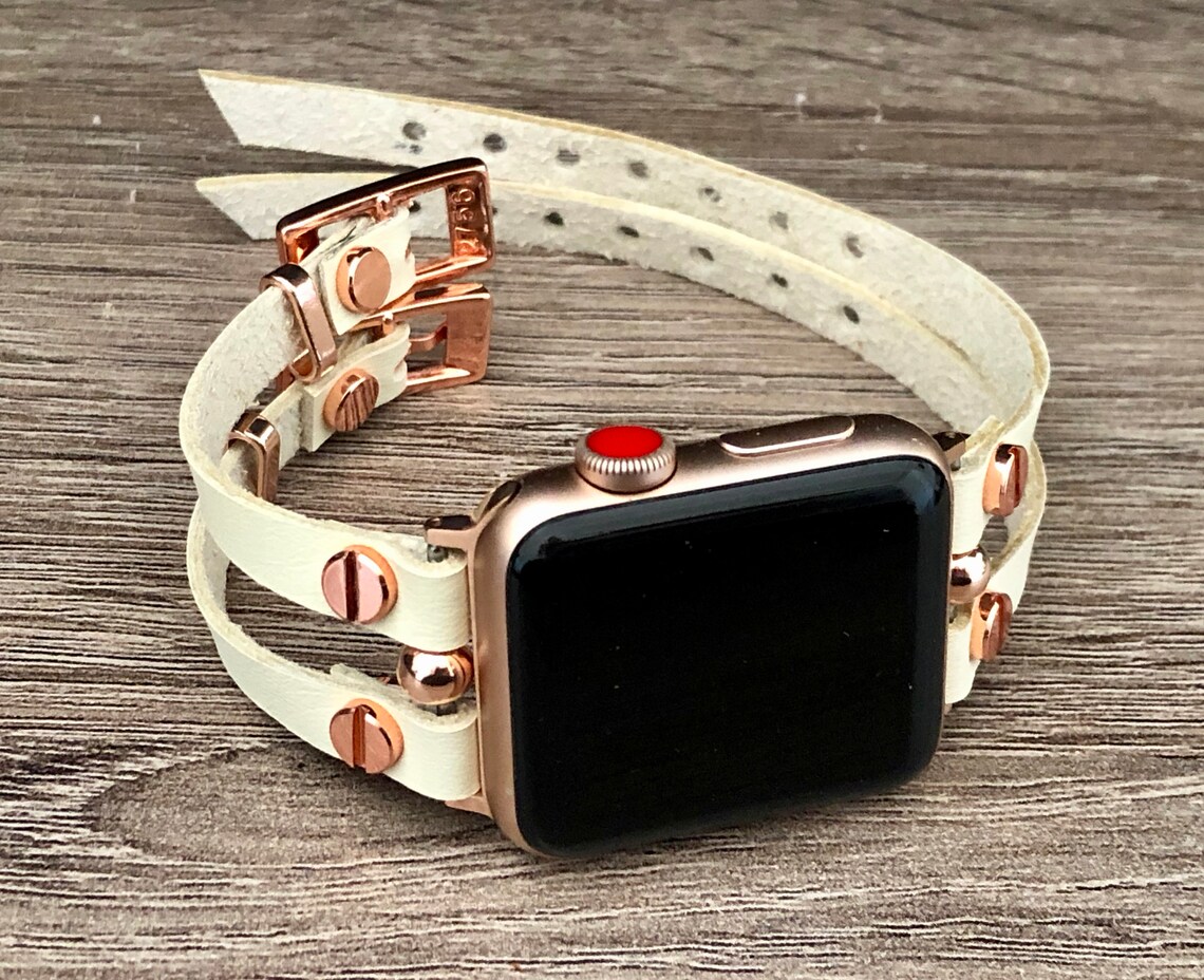 Vegan White Leather Apple Watch Band 38mm 40mm 42mm 44mm Women Etsy