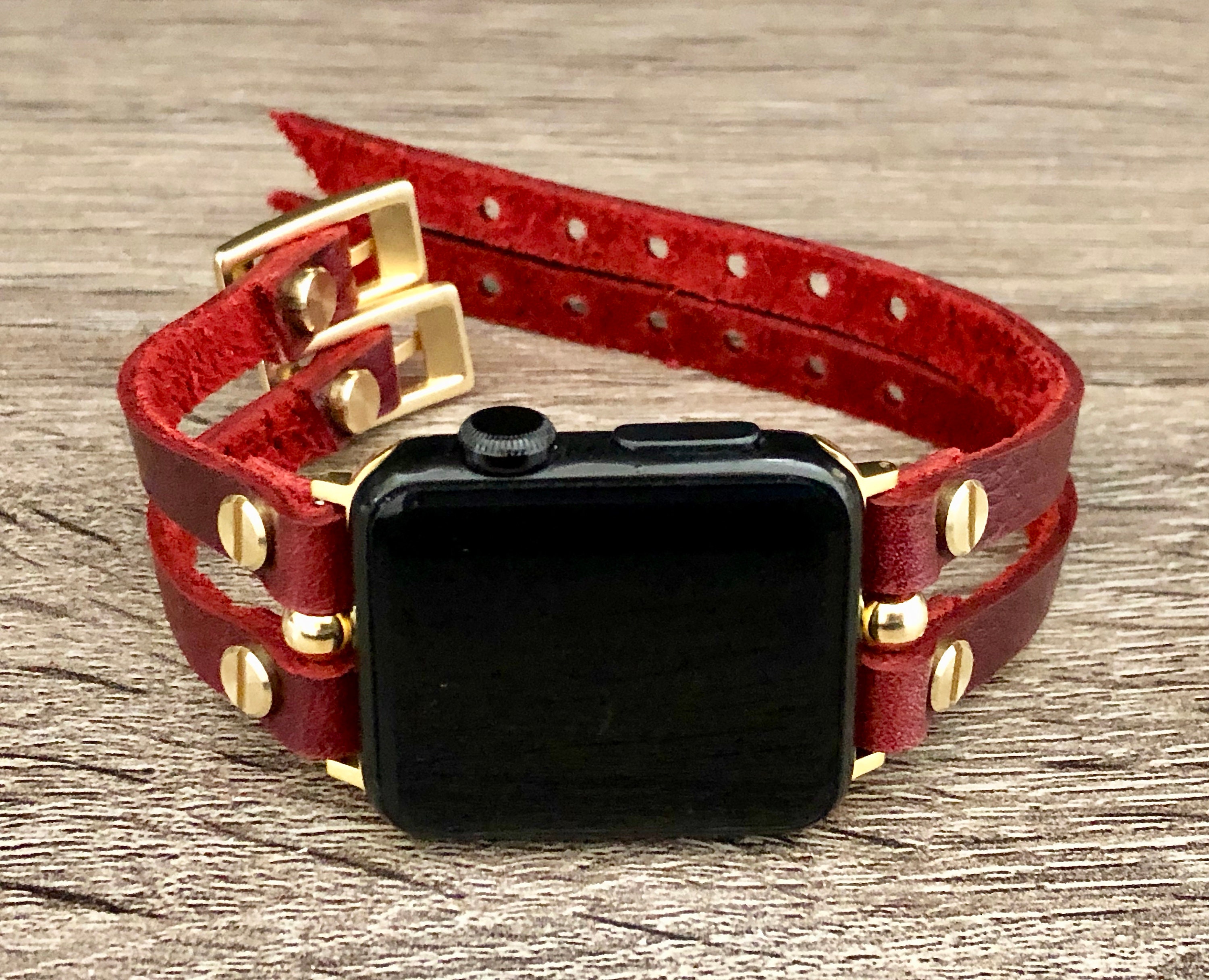 Genuine Leather & Gold Apple Watch Band 38mm 40mm 42mm 44mm | Etsy