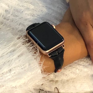 APPLE WATCH BAND Skinny Black Leather Strap Bracelet, 38mm 40mm 41mm 42mm 44mm 45mm, Women Style iWatch Strap Bands, Slim Leather Watch Wrap image 10
