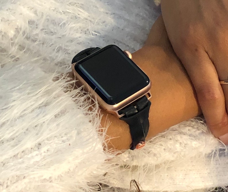 Rose Gold Apple Watch Band Black Leather Bracelet 38mm 40mm Etsy