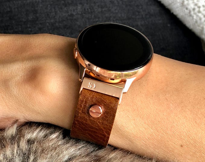Brown Grain Leather Galaxy Watch Band: 20mm Classic Strap