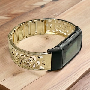 Shiny Gold Fitbit Charge 6 Band, Fitbit Charge 6 Bracelet, Fitbit Charge 6 Cuff Bangle, Fitbit Charge 6 Strap Fitbit Charge 6 Heart Charm