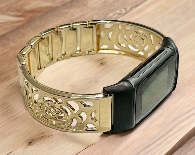 Shiny Gold Fitbit Charge 6 Band, Fitbit Charge 6 Bracelet, Fitbit Charge 6 Cuff Bangle, Fitbit Charge 6 Strap Fitbit Charge 6 Heart Charm