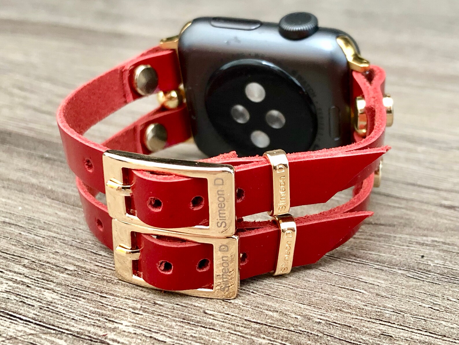 Red & Gold Apple Watch Band 38mm 40mm 42mm 44mm Leather Strap Etsy