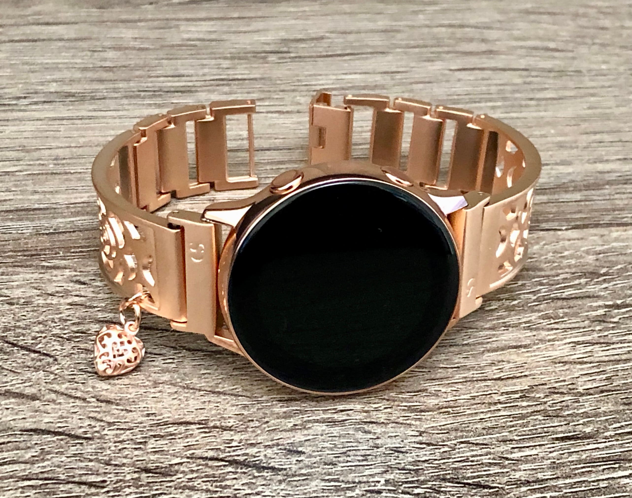 Rose Gold Galaxy Watch Active 40mm Band Adjustable Rose Bangle Dainty Heart Medallion Lady Style