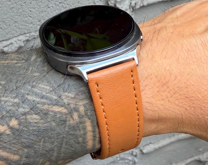 Brown Genuine Leather Galaxy Watch 8 Band, Classic Strap, Adjustable Wristband