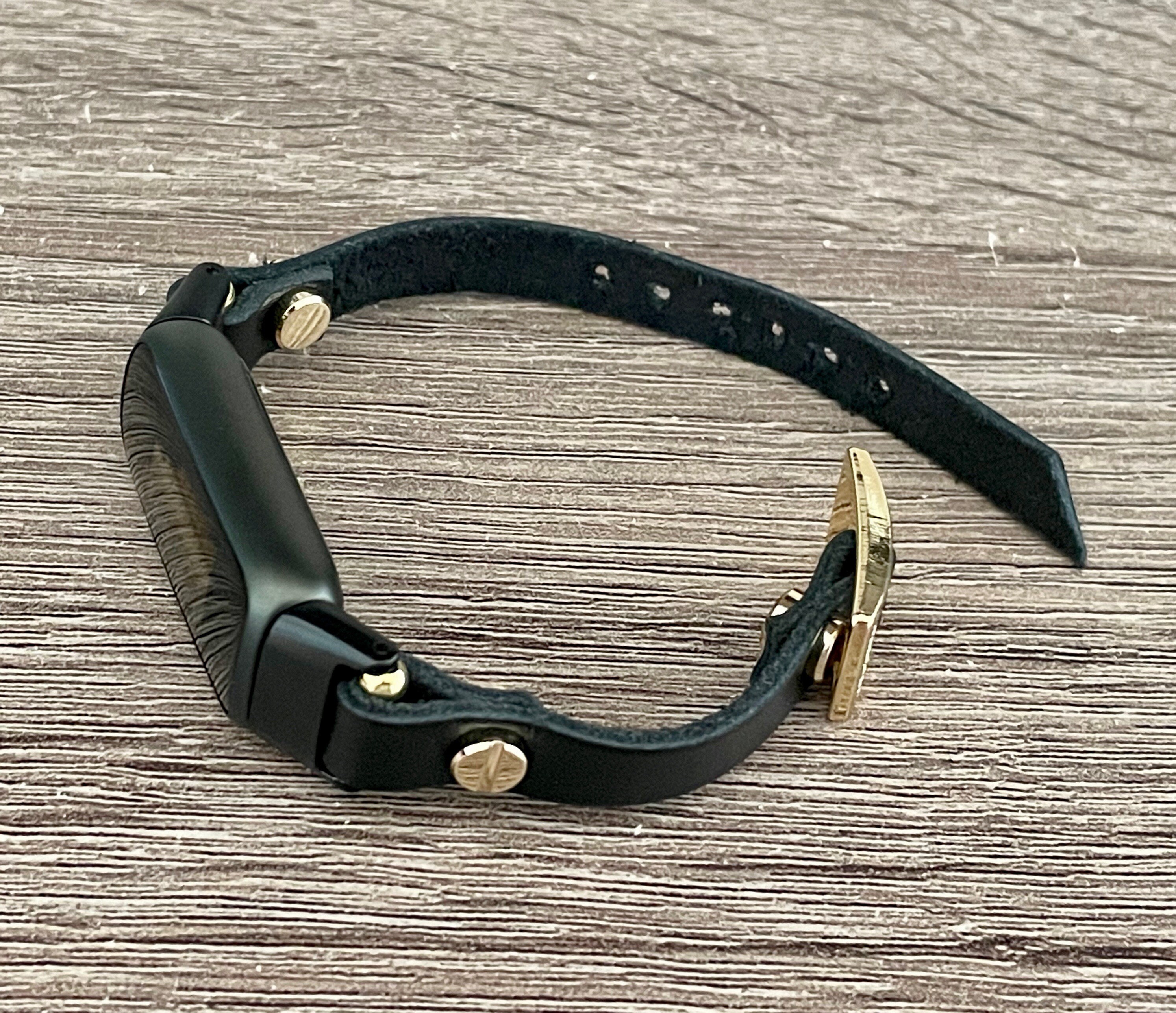 Black Leather Fitbit Luxe Band Women Luxe Bracelet, Slim Fitbit