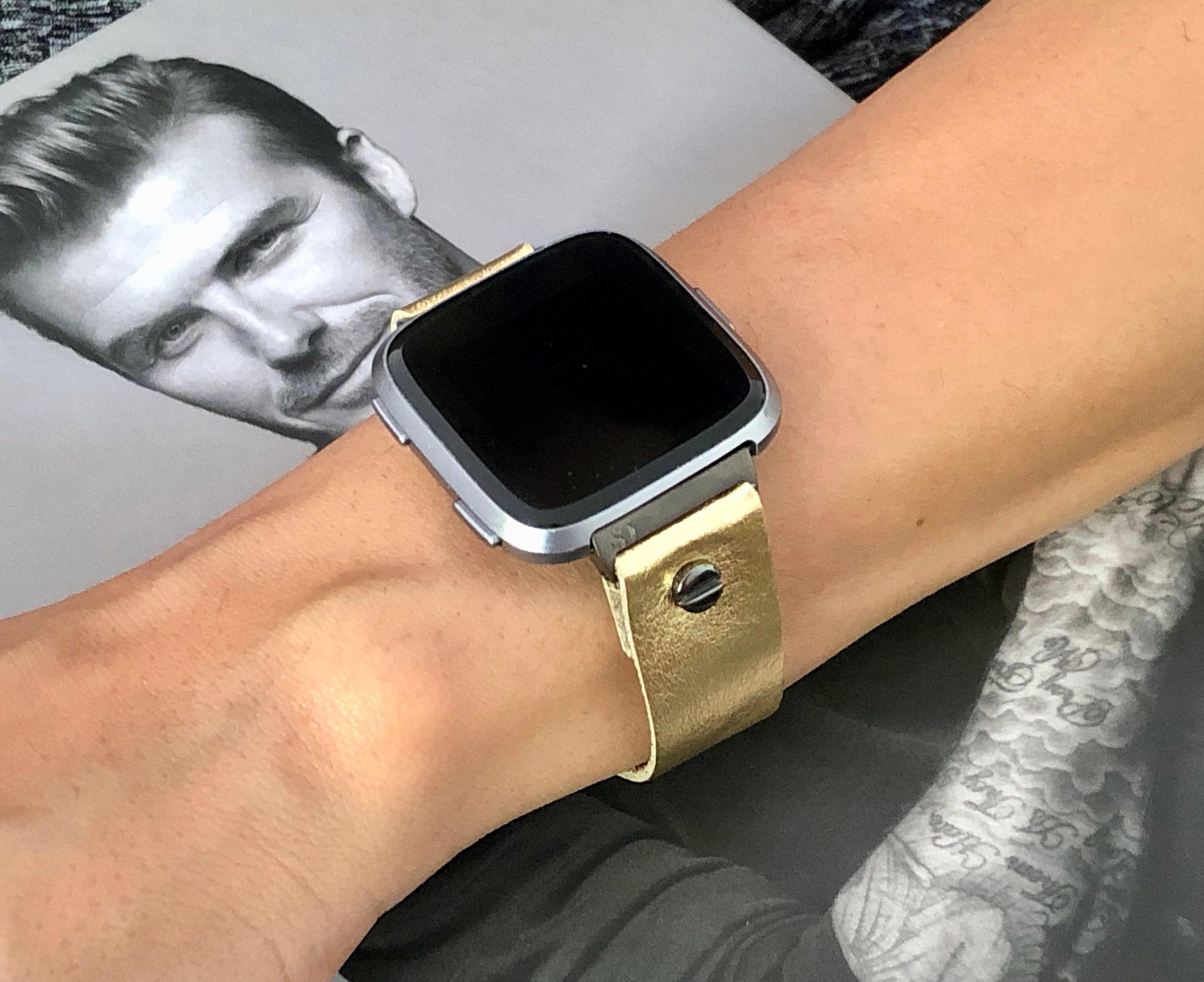 Gold Leather Fitbit Versa 2 Watch Band Women Fitbit Versa Lite Watch