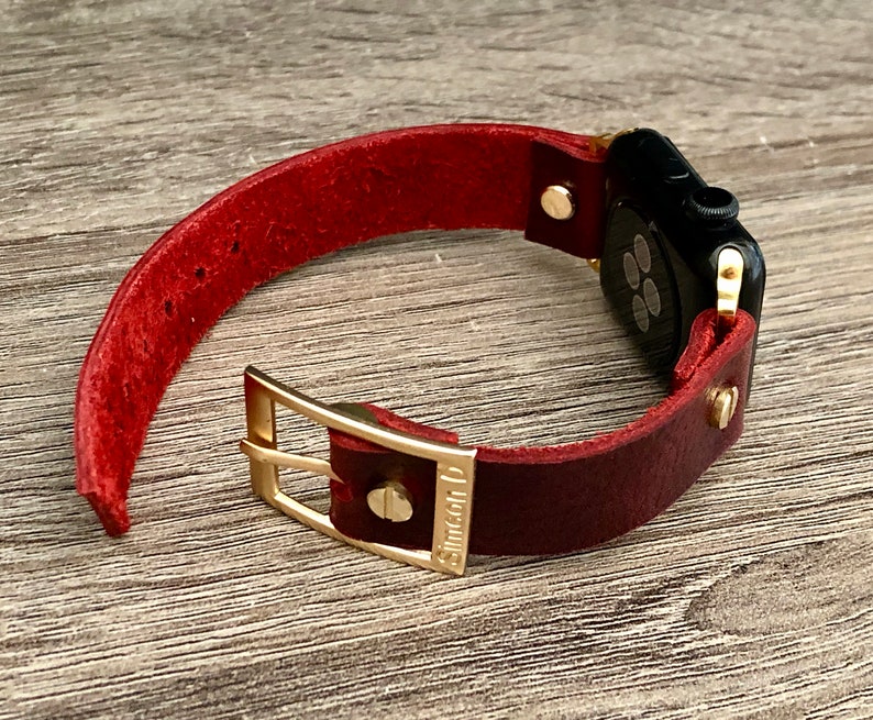 Gold Apple Watch Band 38mm 40mm 42mm 44mm Red Leather Iwatch | Etsy