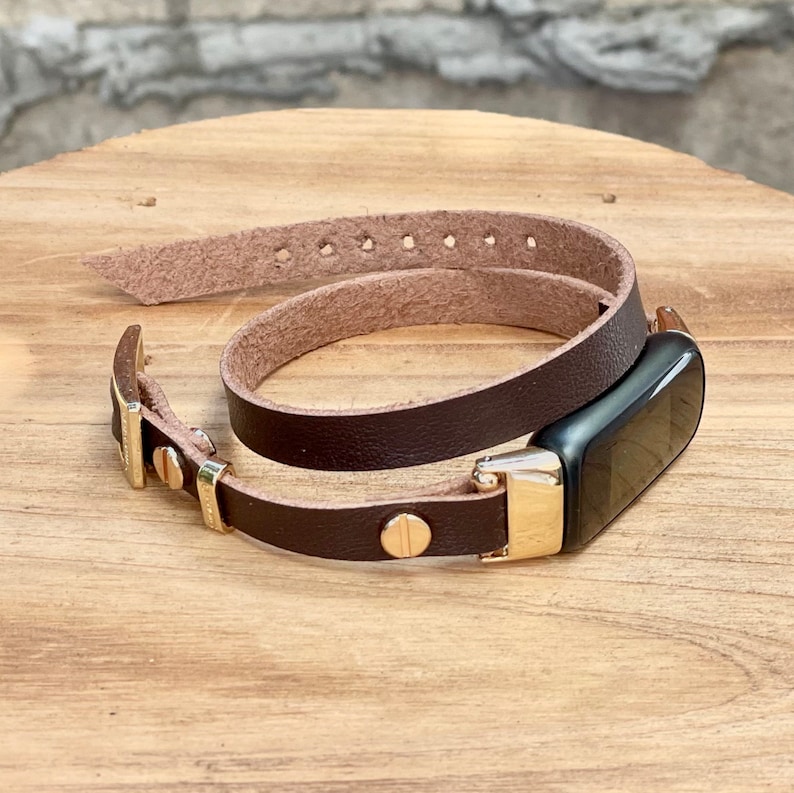 Fitbit Luxe Band: Eco Friendly Leather Brown Double Wrap Bracelet image 8