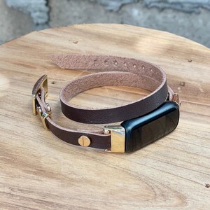 Fitbit Luxe Band: Eco Friendly Leather Brown Double Wrap Bracelet image 3
