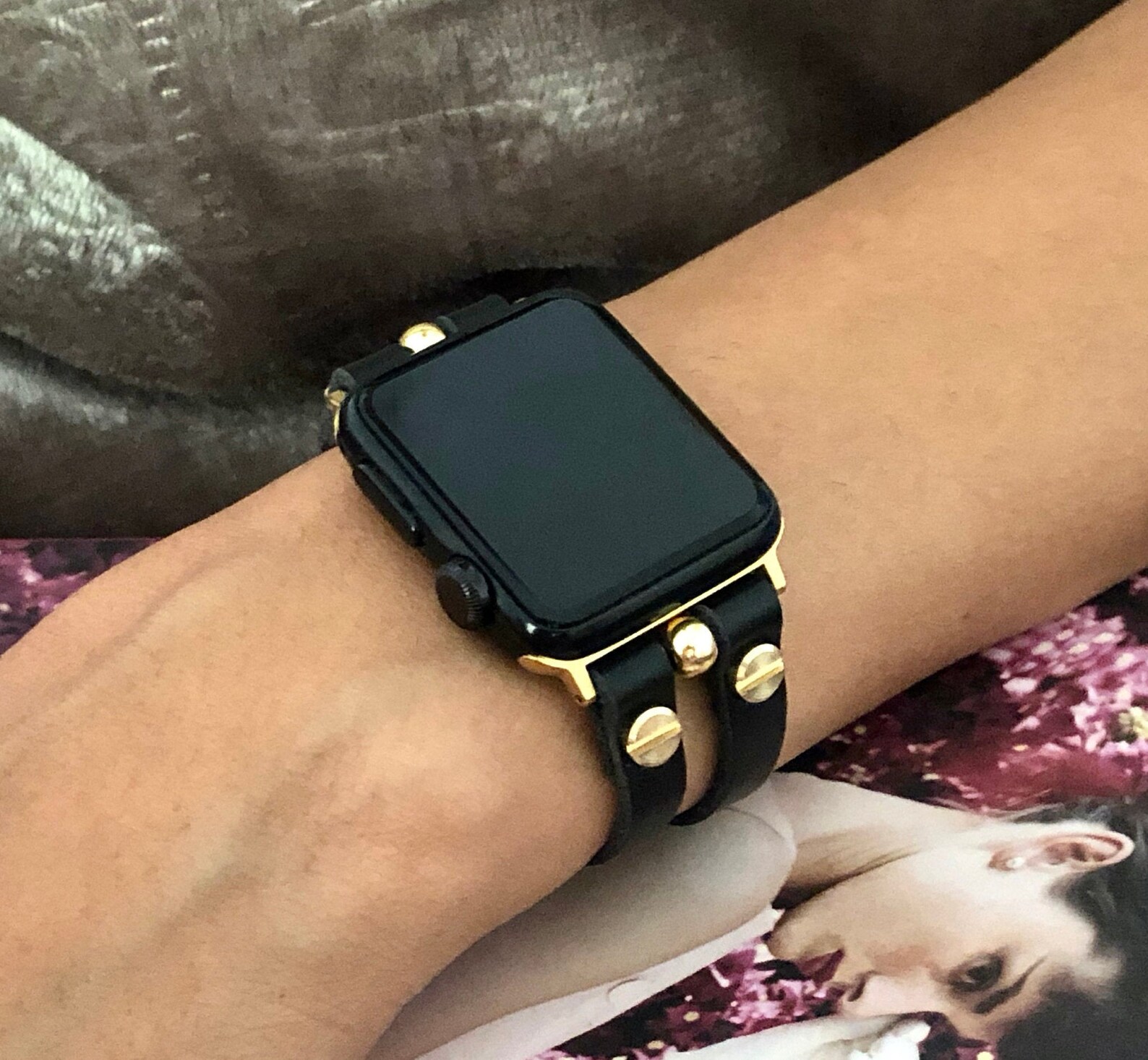 Black Vegan Leather Apple Watch Band 38mm 40mm 41mm 42mm 44mm Etsy