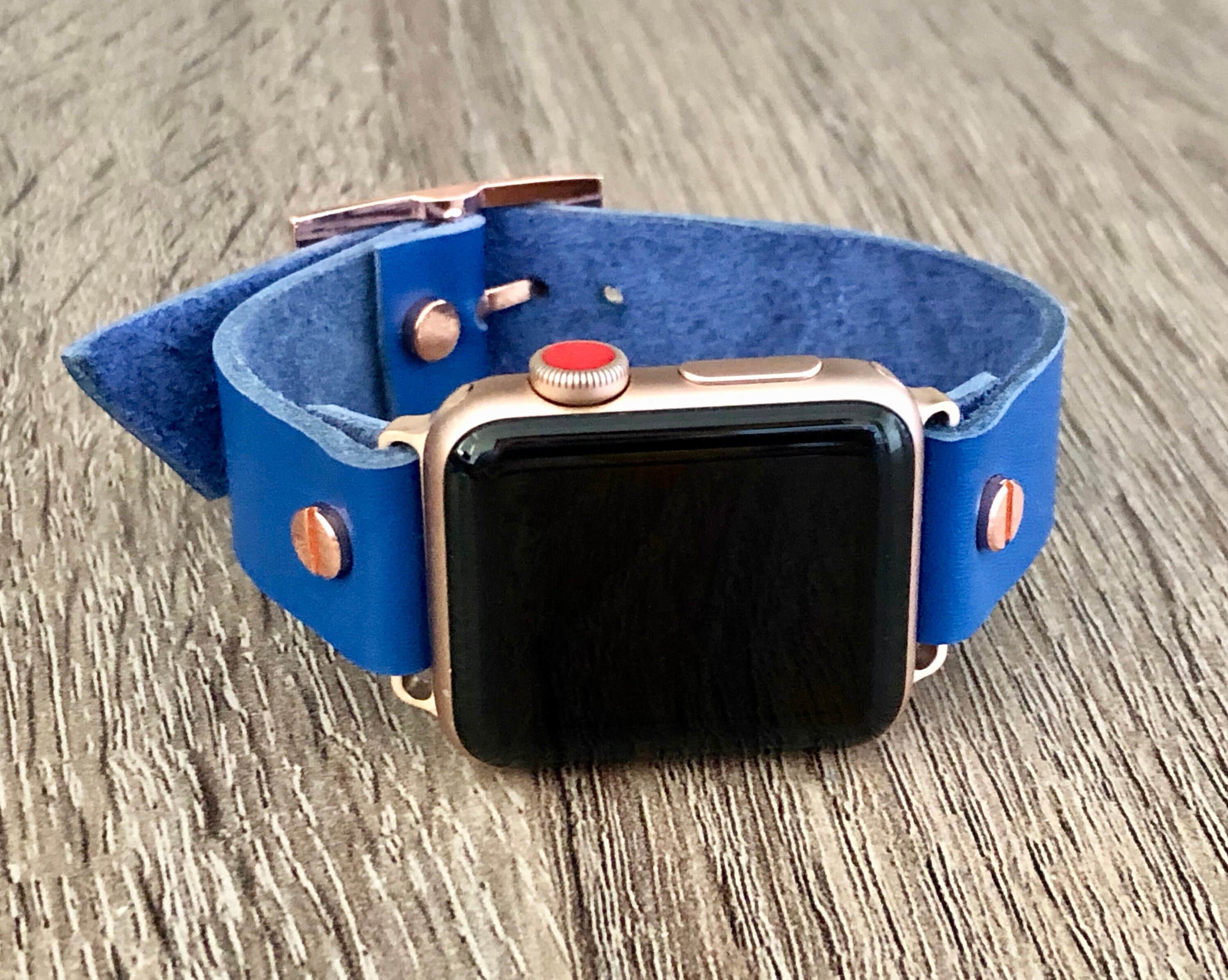 Rose Gold Apple Watch Band 38mm 40mm 42mm 44mm Blue Leather Etsy