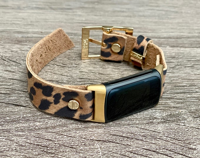 Leopard Print Leather Fitbit Charge 5 Band Women Fitbit Charge 5 Bracelet Gold Fitbit Charge 5 Strap Adjustable Fitbit Charge 5 Wristband