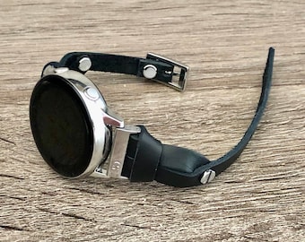 Slim Black Leather Galaxy Watch Band: Ultra, 8/7/6/5/4 Series