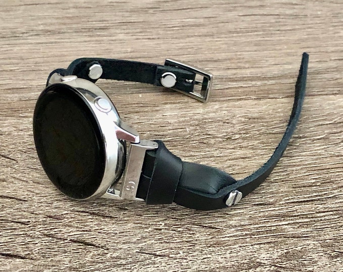 Slim Black Leather Galaxy Watch Band: Ultra, 8/7/6/5/4 Series