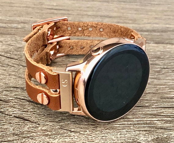 Black Leather Rose Gold Samsung Galaxy Active Band Rose Gold Galaxy Watch  Active2 Bracelet 40mm 44mm Rose Gold Watch Band Watch Wristband 