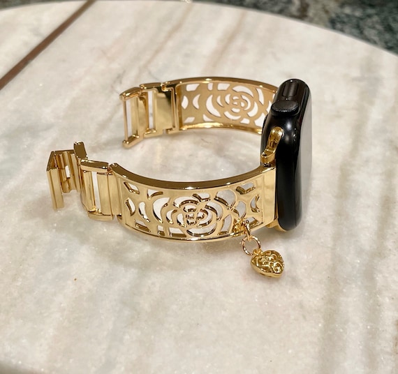 Gold Apple Watch Band, Women Iwatch Heart Charm Bracelet, Apple