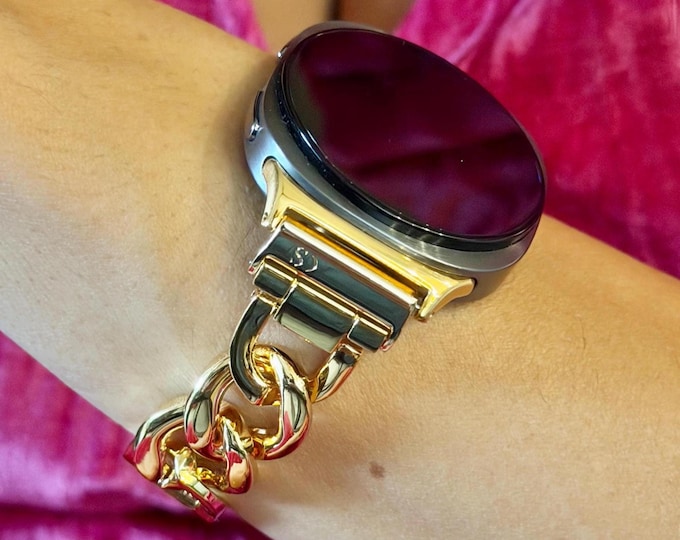 Women Samsung Galaxy Watch 8 Band Gold Charm Bracelet, Adjustable Links Strap Jewelry