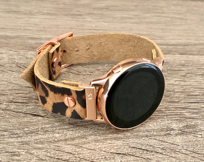 Leopard Print Leather Samsung Galaxy Watch Band: Rose Gold