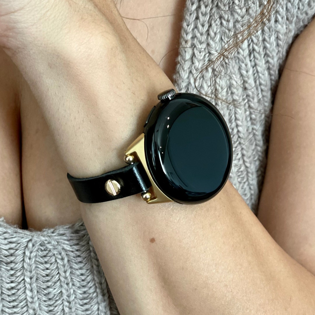 Google Pixel Watch 2 Band Slim Black Genuine Leather Strap, Pixel Watch