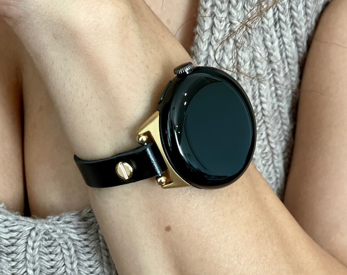 Google Pixel Watch 2 Band Slim Black Genuine Leather Strap, Pixel Watch Bracelet, Google Pixel Watch 2 Strap, Women Wear Minimalist Jewelry