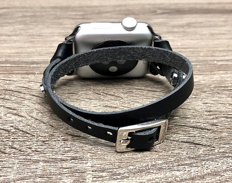 Uhrenarmband aus schwarzem Leder: Schmales Wickelarmband für iWatch Bild 5