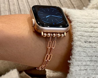 14K Rose Gold Filled Apple Watch Band Women iWatch Paperclip Chain Watch Strap, Luxury Watch Bands, Apple Watch 41mm 45mm Bracelet Jewelry