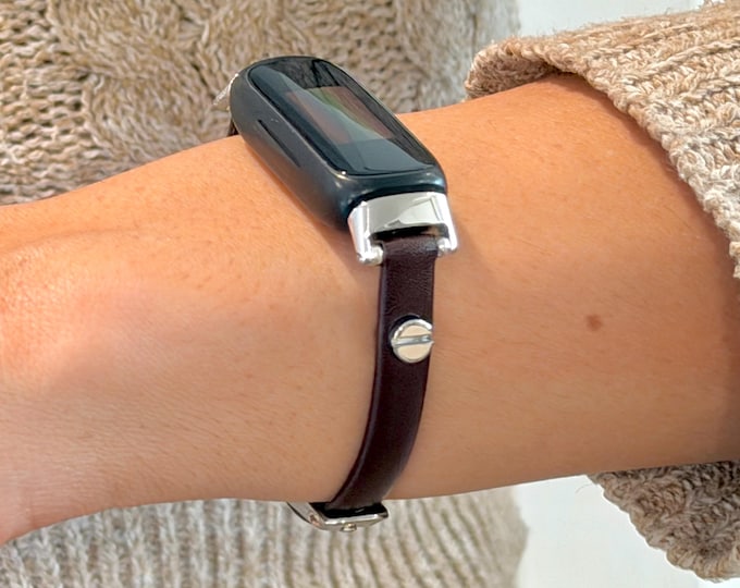 Fitbit Inspire 3 Band Slim Dark Brown Leather Strap Bracelet