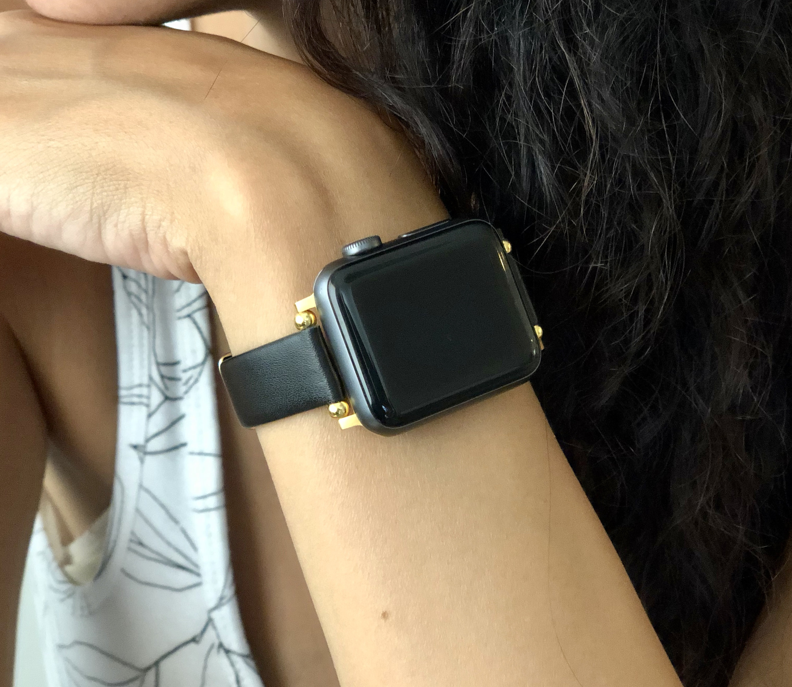 Black Leather & Gold Apple Watch Band 38mm 40mm 42mm 44mm Slim Etsy