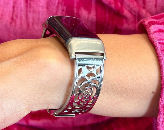 Silver Fitbit Charge 6 Band Women Bracelet Jewelry, Adjustable Links Bangle