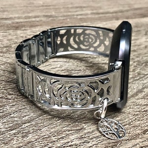 Argenté Fitbit Versa 2 bandes, bracelet jonc réglable avec breloque image 3