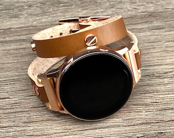 Rose Gold Galaxy Watch 42mm Leather Bracelet Double Wrapped Galaxy Watch Active 40mm Band Samsung Galaxy Watch Active2 40mm 44mm Wristband